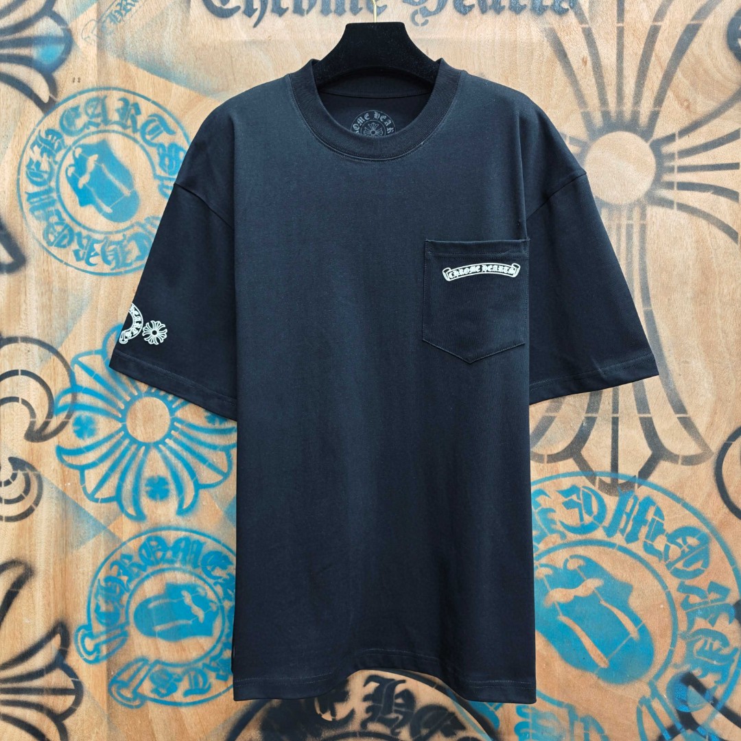 Chrome Hearts 克罗心 粉色宝剑梵文印花圆领短袖 T恤 白色 黑色 A0