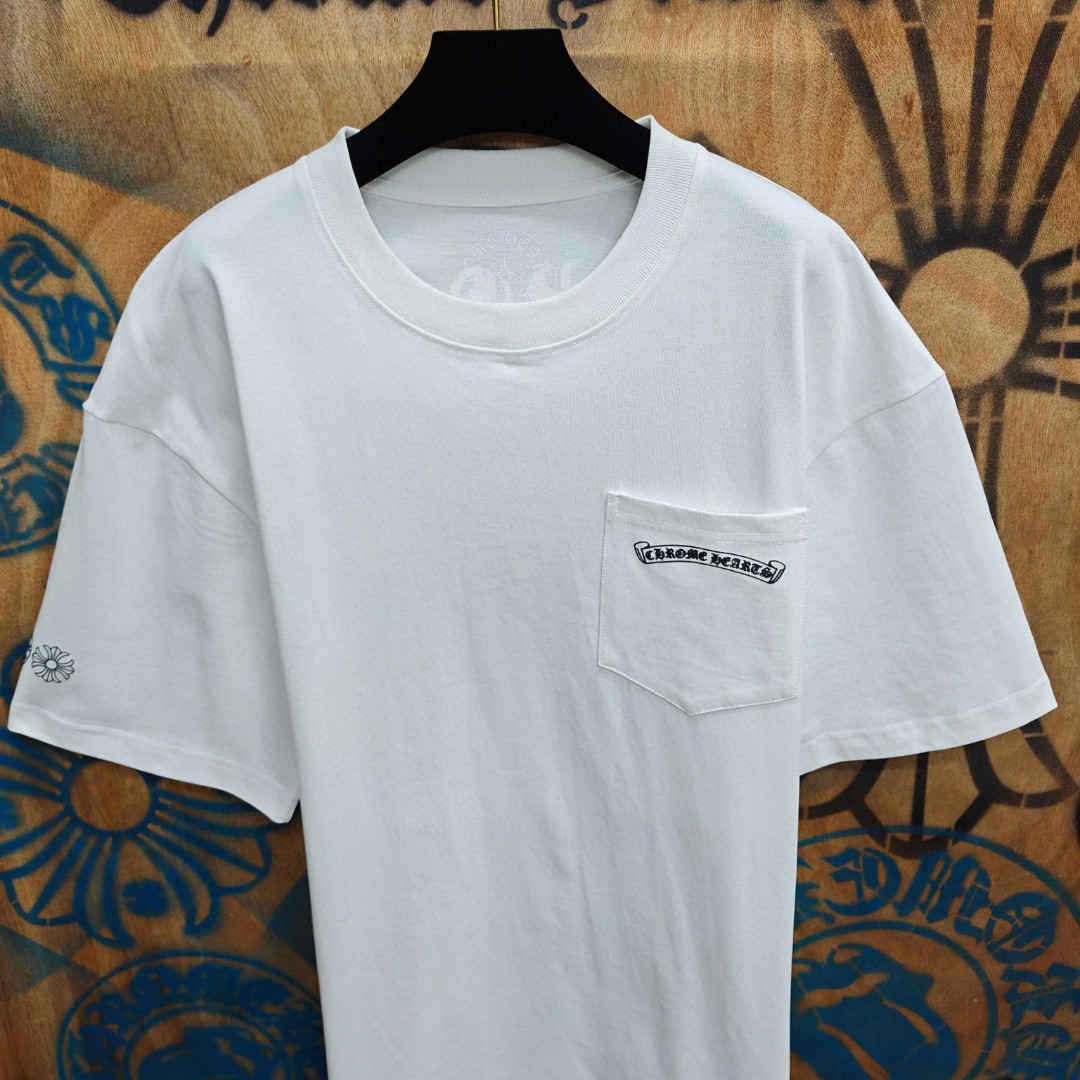 Chrome Hearts 克罗心 粉色宝剑梵文印花圆领短袖 T恤 白色 黑色 A0