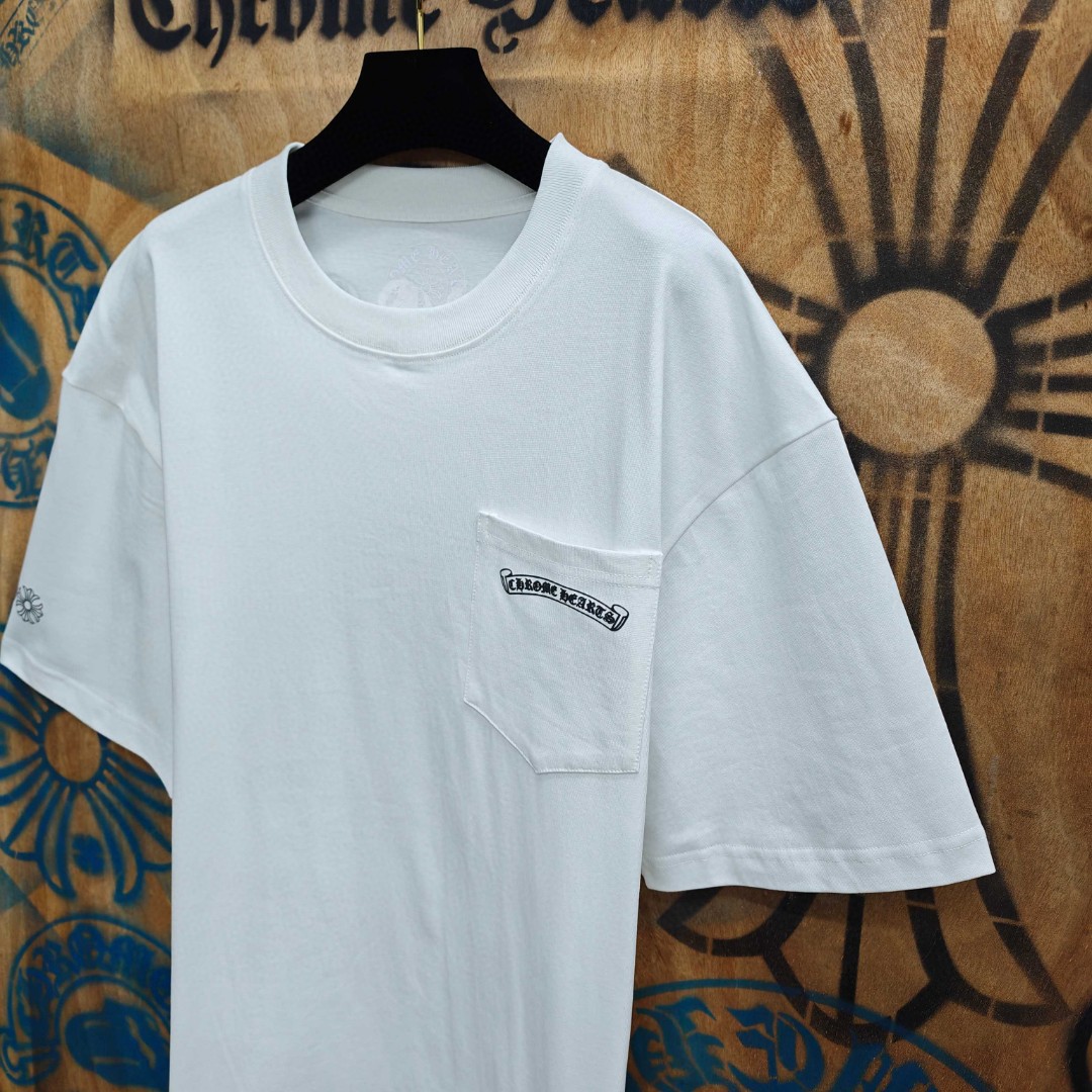 Chrome Hearts 克罗心 粉色宝剑梵文印花圆领短袖 T恤 白色 黑色 A0