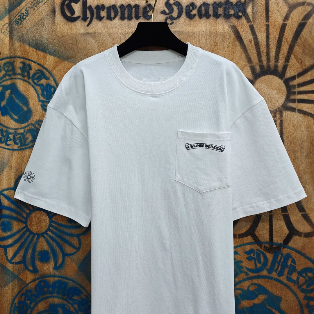 Chrome Hearts 克罗心 粉色宝剑梵文印花圆领短袖 T恤 白色 黑色 A0