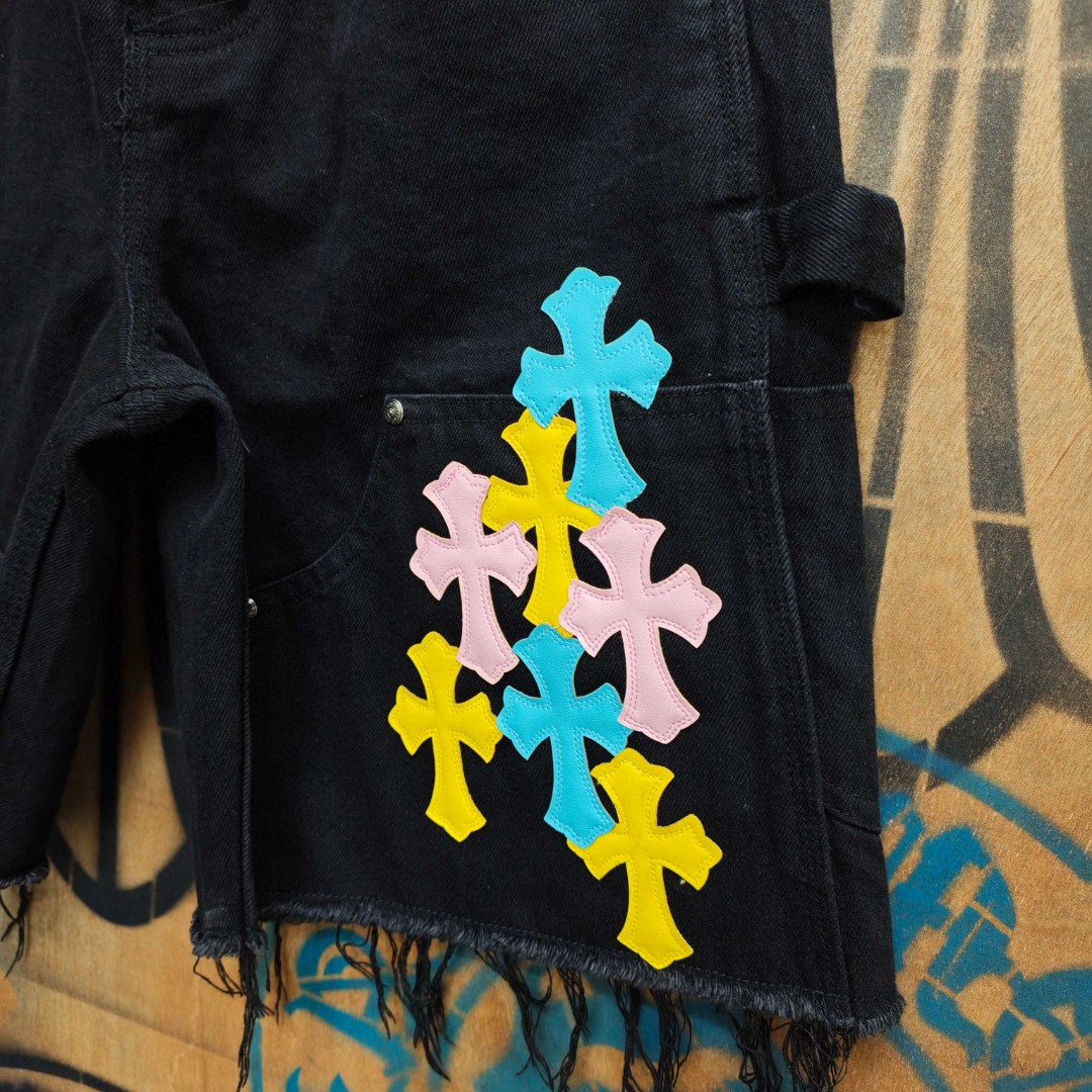 Chrome Hearts 克罗心 彩色十字架城市限定牛仔裤 短裤 五分裤 裤子 黑色