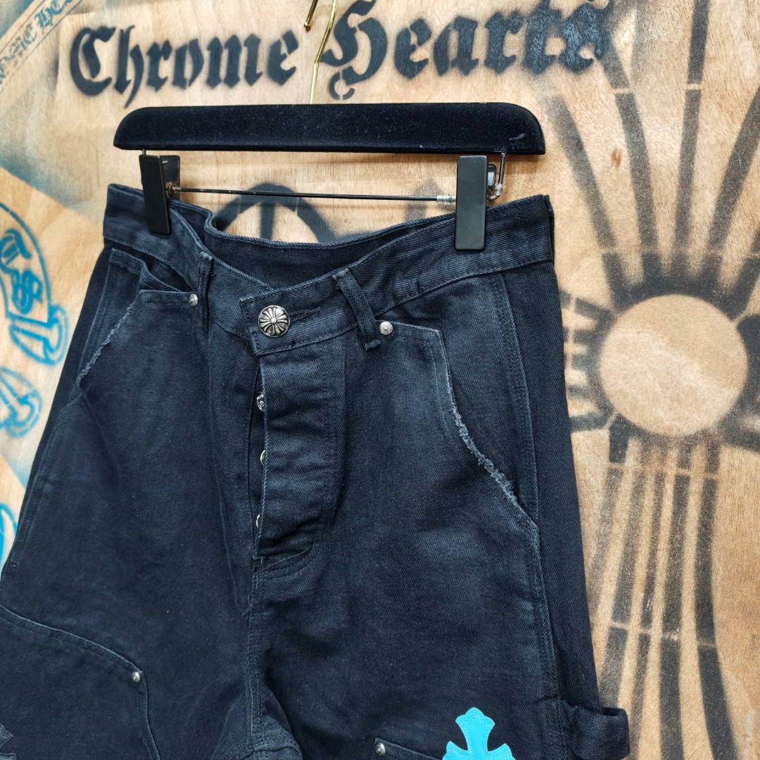 Chrome Hearts 克罗心 彩色十字架城市限定牛仔裤 短裤 五分裤 裤子 黑色