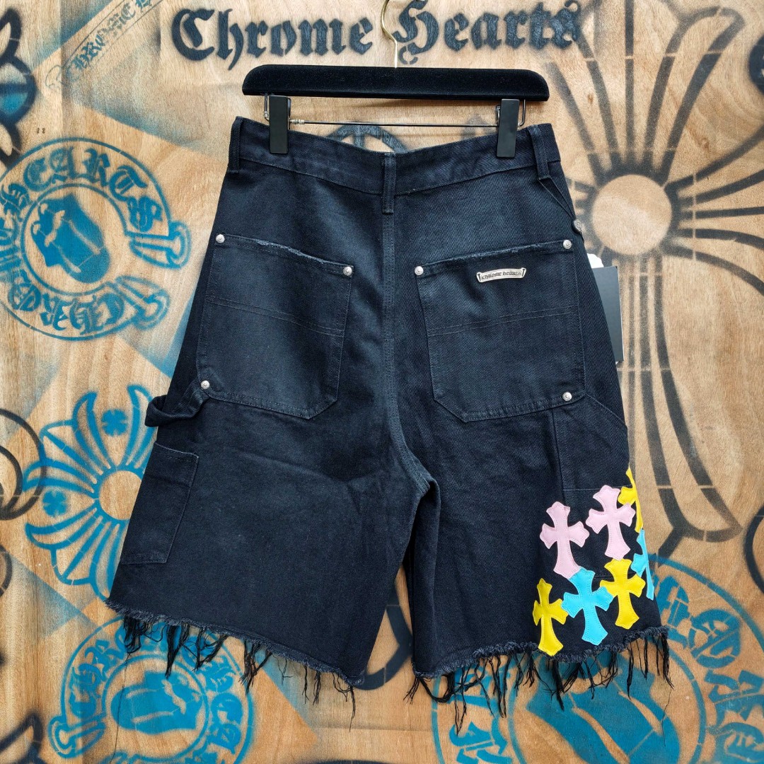 Chrome Hearts 克罗心 彩色十字架城市限定牛仔裤 短裤 五分裤 裤子 黑色