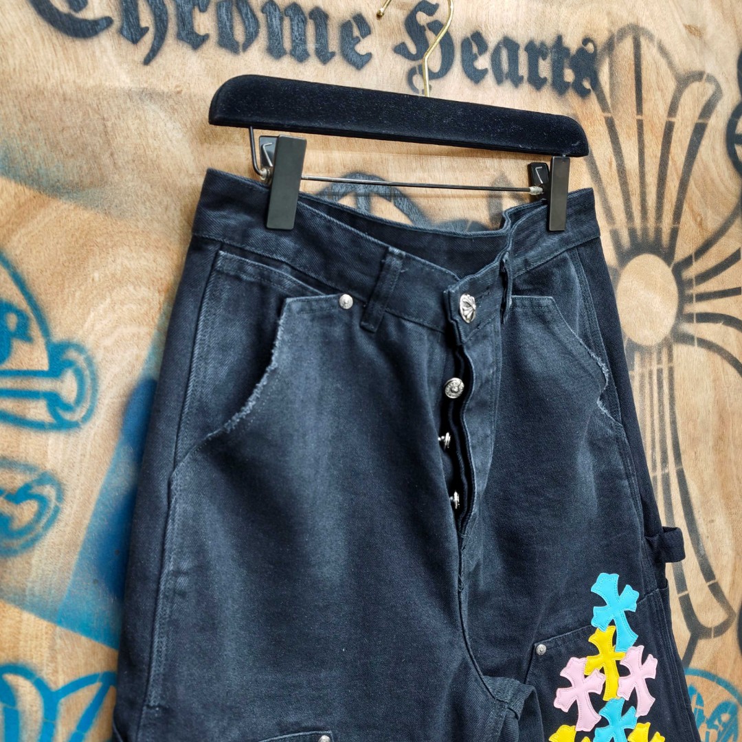 Chrome Hearts 克罗心 彩色十字架城市限定牛仔裤 短裤 五分裤 裤子 黑色