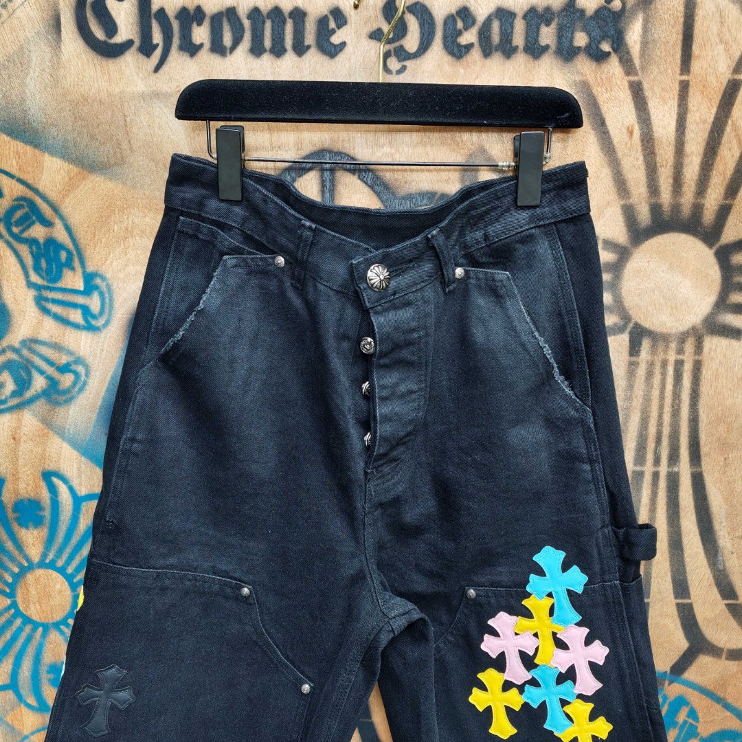 Chrome Hearts 克罗心 彩色十字架城市限定牛仔裤 短裤 五分裤 裤子 黑色