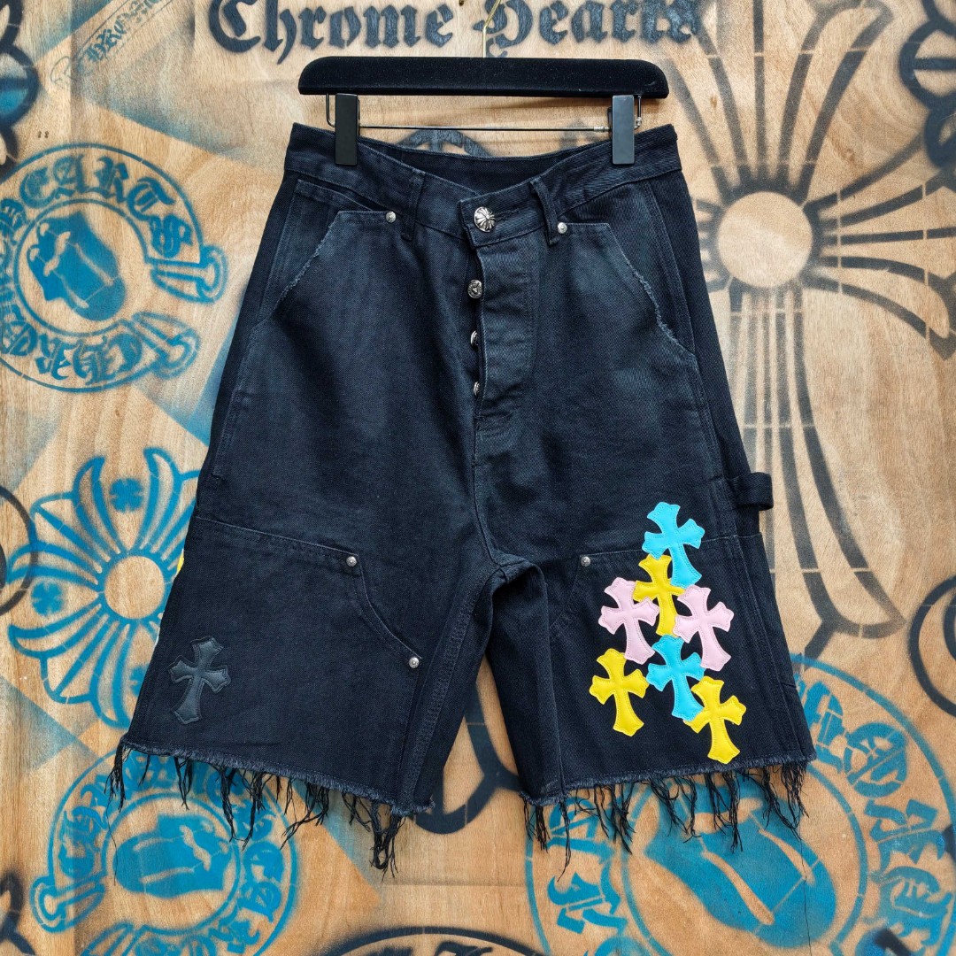 Chrome Hearts 克罗心 彩色十字架城市限定牛仔裤 短裤 五分裤 裤子 黑色