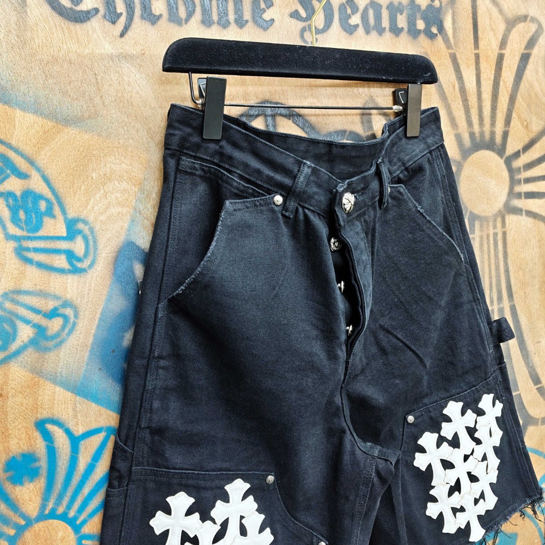 Chrome Hearts 克罗心 白色十字架城市限定牛仔裤 短裤 五分裤 裤子 黑色