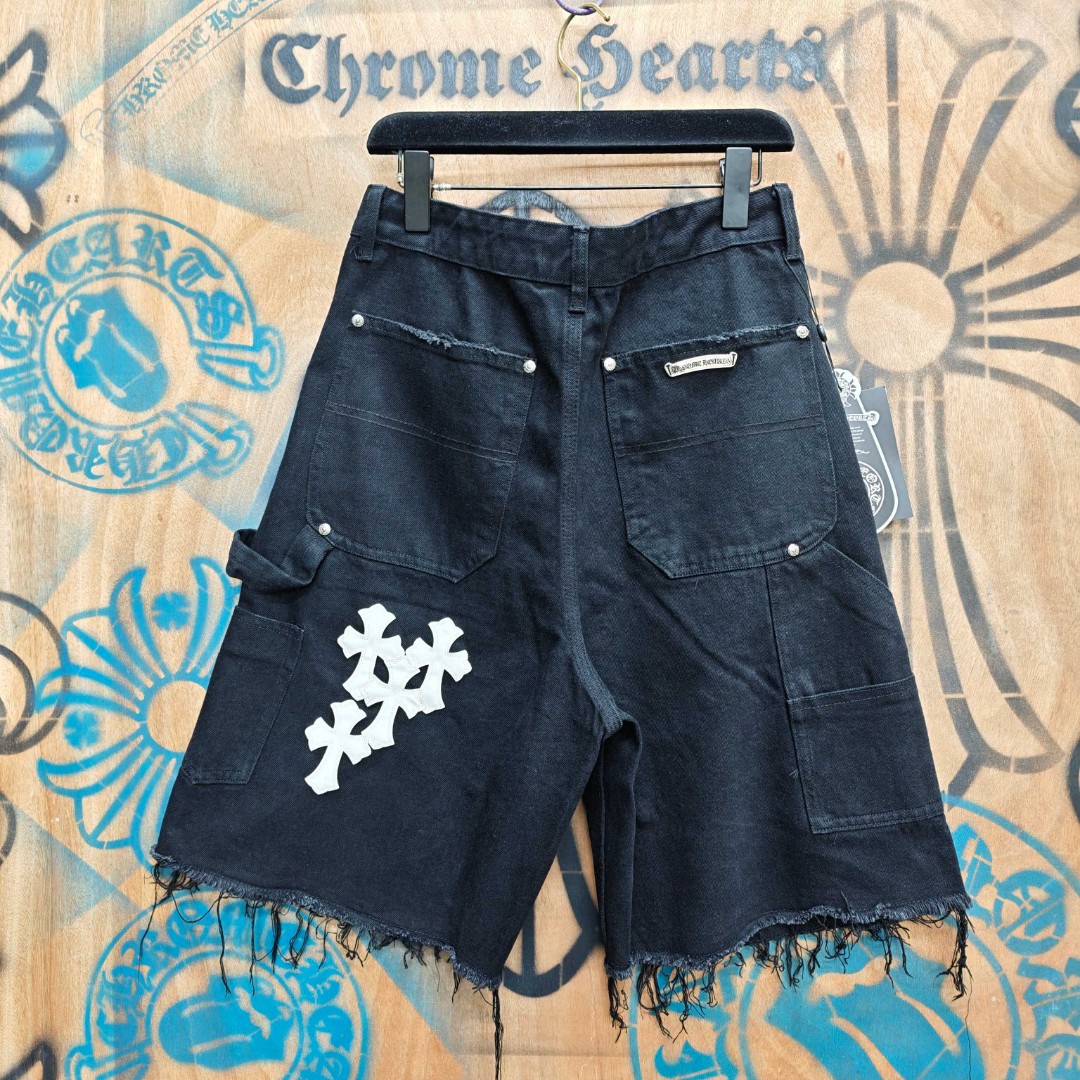 Chrome Hearts 克罗心 白色十字架城市限定牛仔裤 短裤 五分裤 裤子 黑色