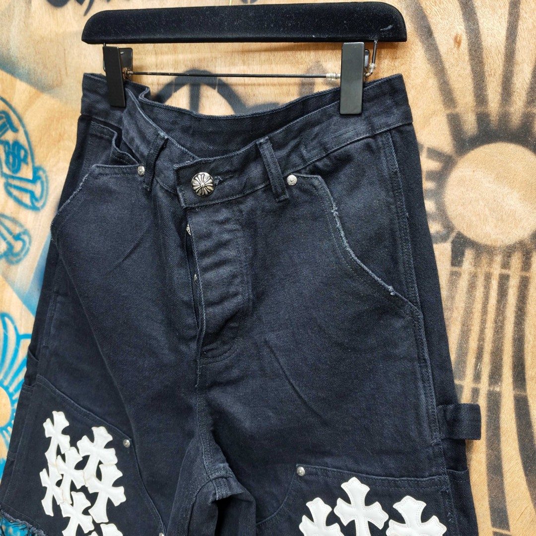 Chrome Hearts 克罗心 白色十字架城市限定牛仔裤 短裤 五分裤 裤子 黑色