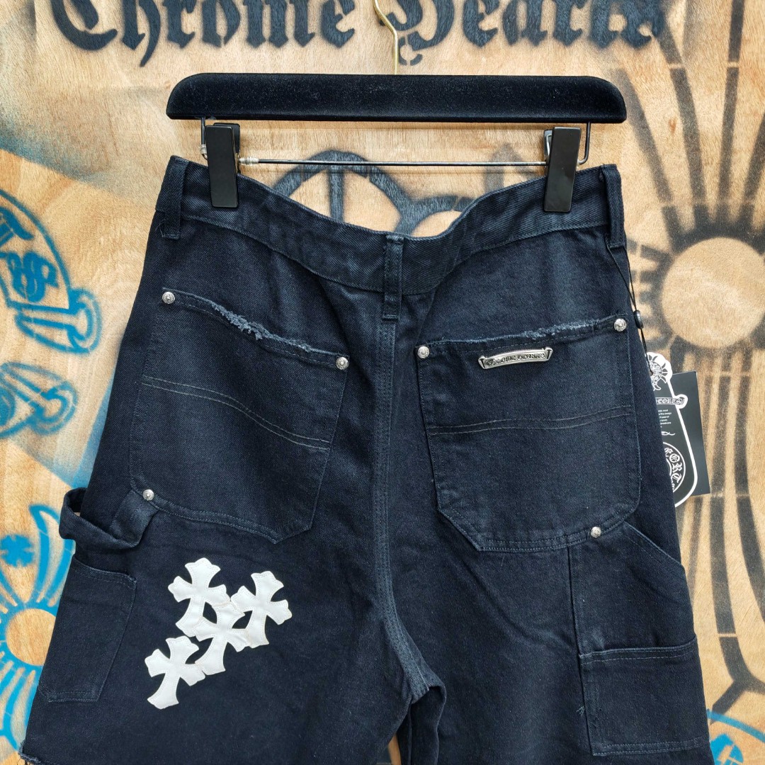Chrome Hearts 克罗心 白色十字架城市限定牛仔裤 短裤 五分裤 裤子 黑色