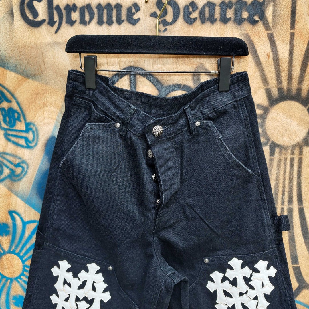 Chrome Hearts 克罗心 白色十字架城市限定牛仔裤 短裤 五分裤 裤子 黑色