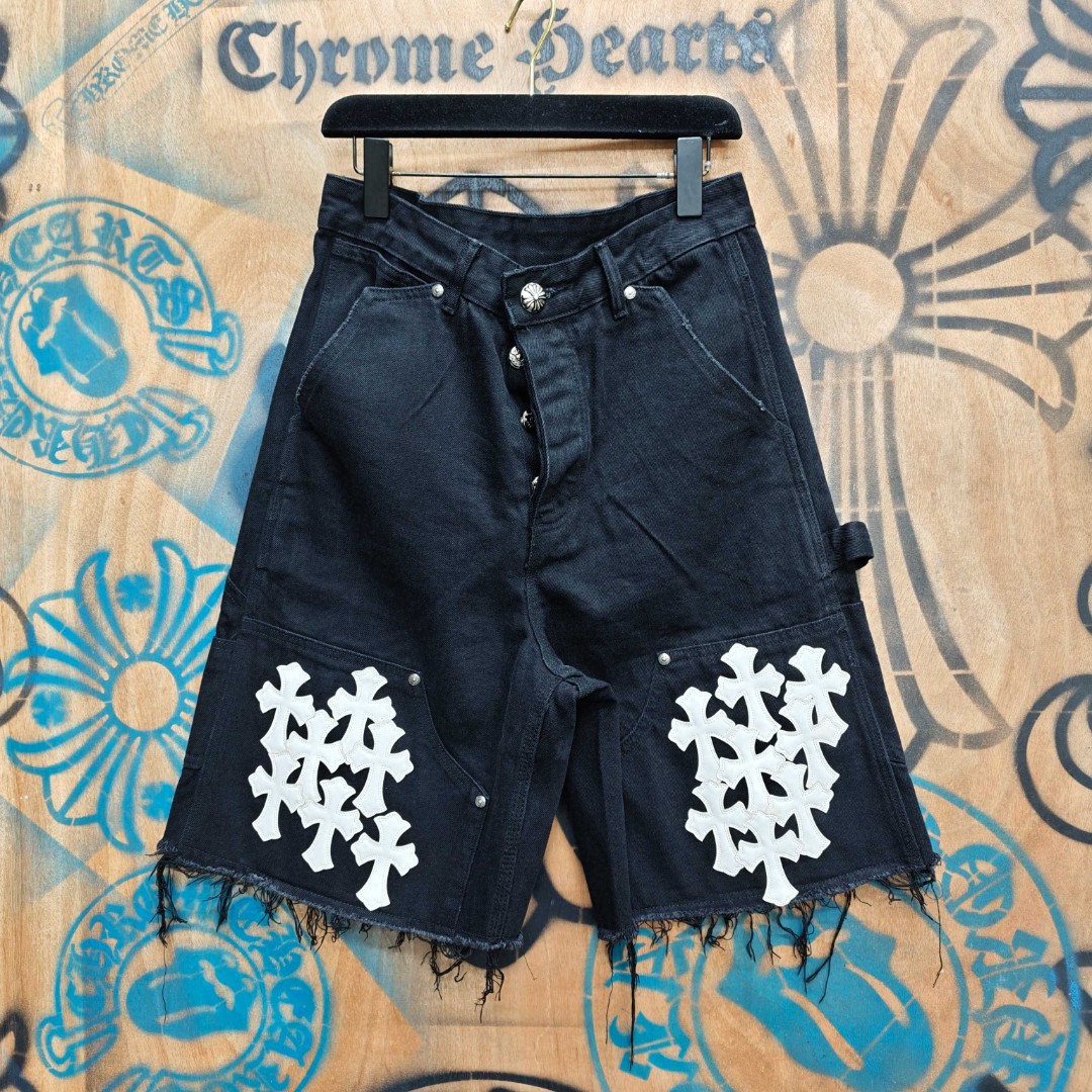 Chrome Hearts 克罗心 白色十字架城市限定牛仔裤 短裤 五分裤 裤子 黑色