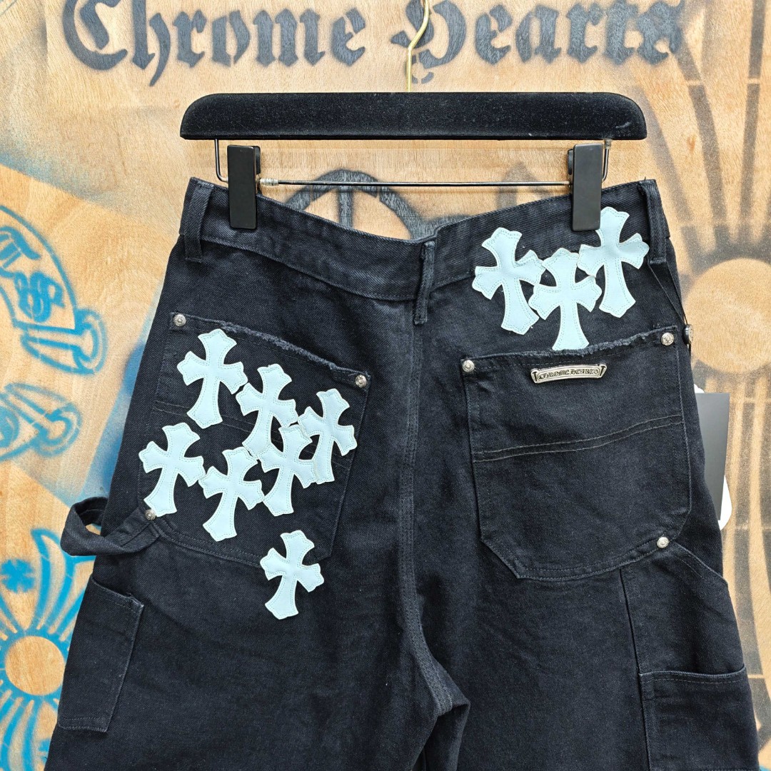 Chrome Hearts 克罗心 白色十字架城市限定牛仔裤 短裤 五分裤 裤子 黑色