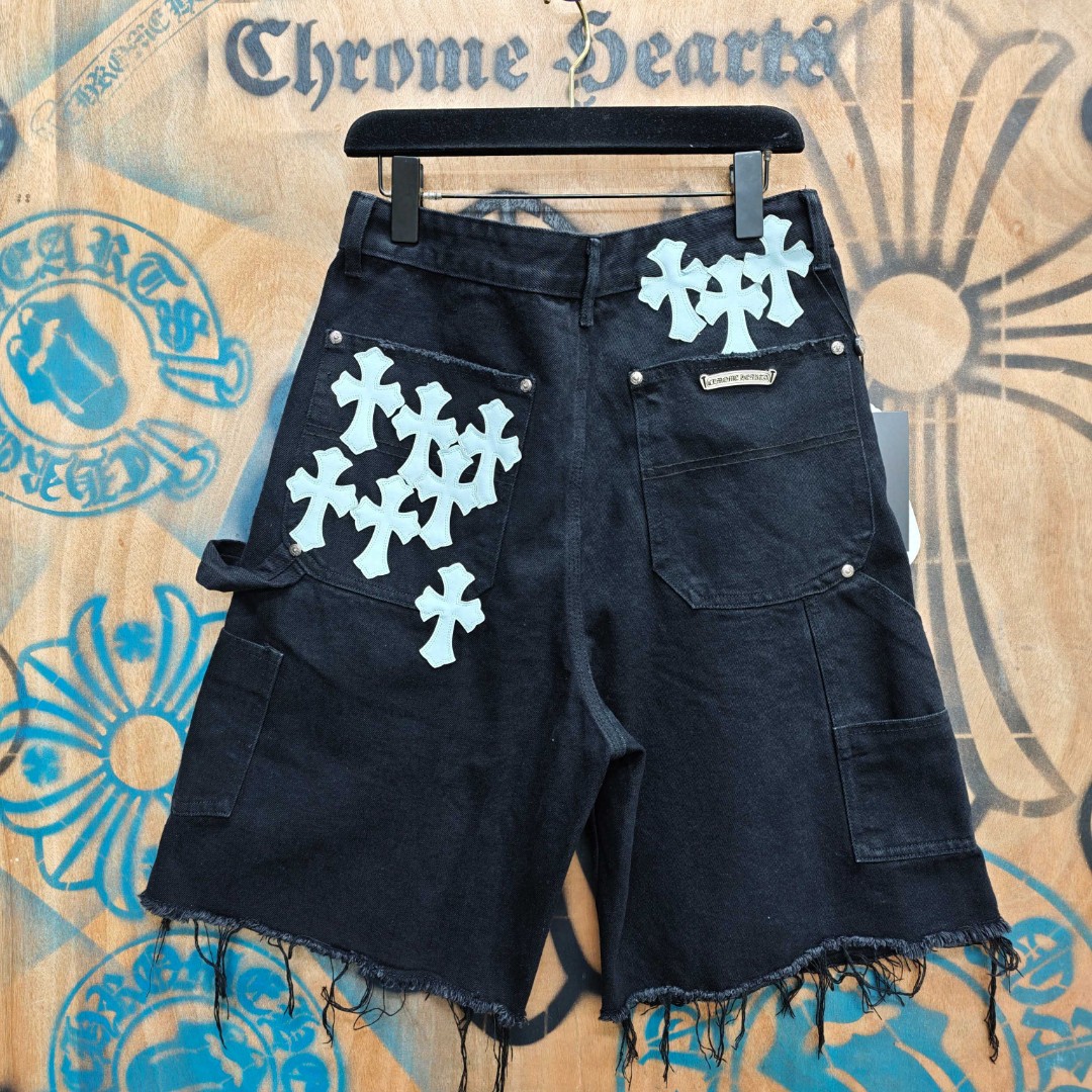 Chrome Hearts 克罗心 白色十字架城市限定牛仔裤 短裤 五分裤 裤子 黑色