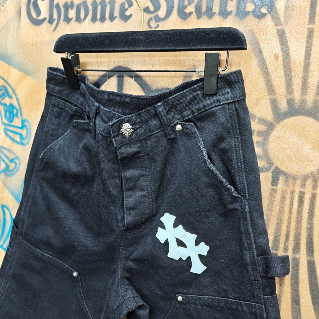 Chrome Hearts 克罗心 白色十字架城市限定牛仔裤 短裤 五分裤 裤子 黑色