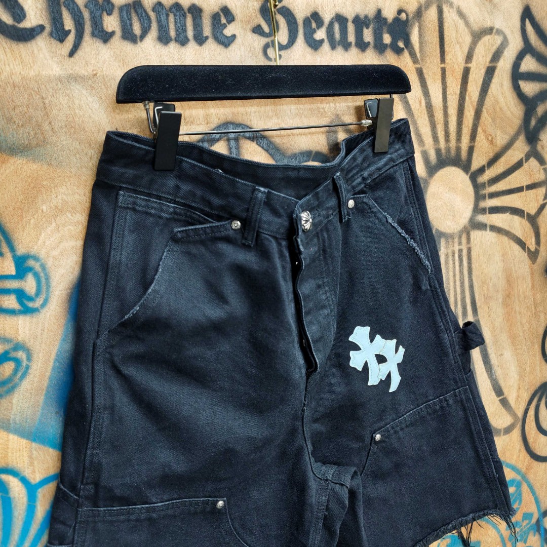 Chrome Hearts 克罗心 白色十字架城市限定牛仔裤 短裤 五分裤 裤子 黑色