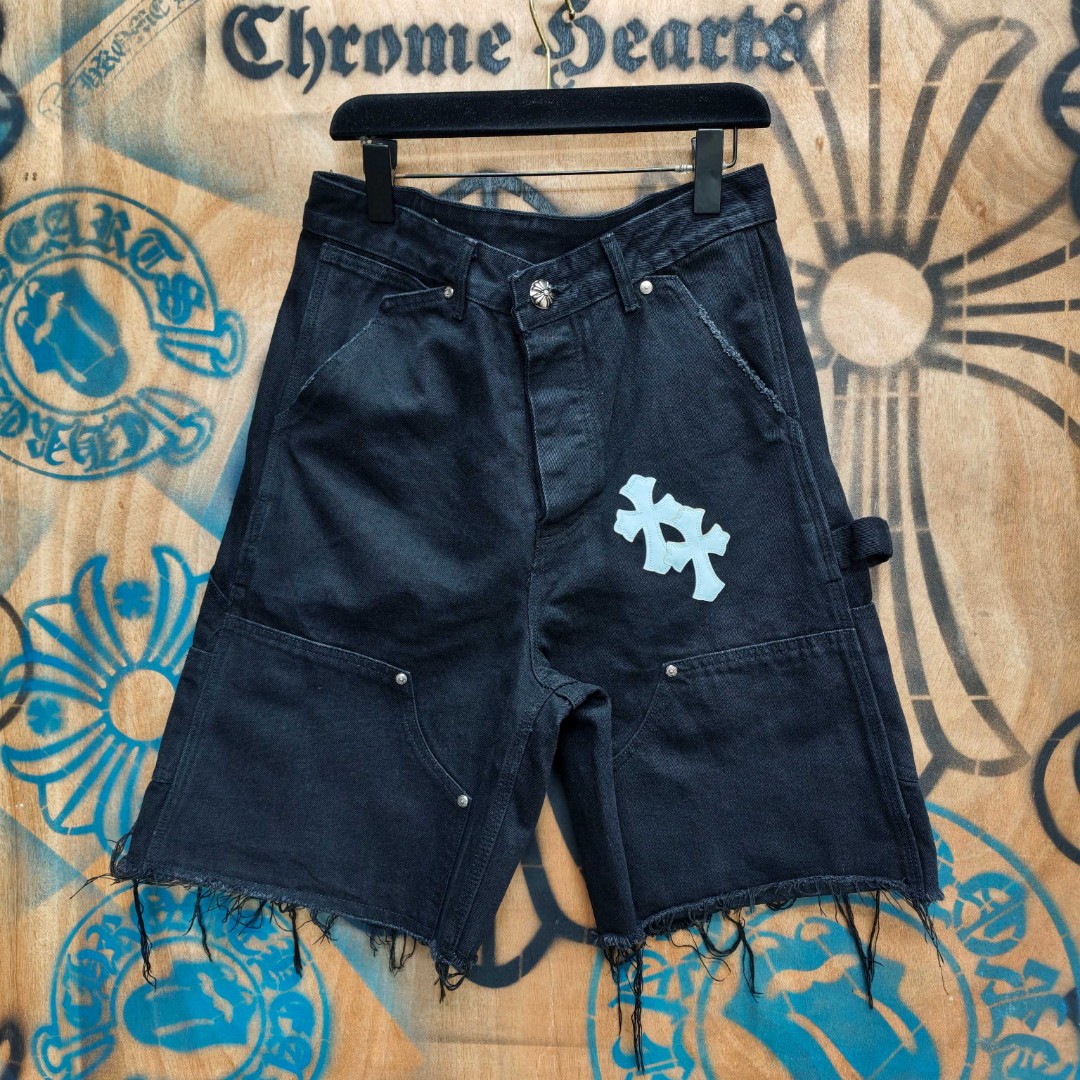 Chrome Hearts 克罗心 白色十字架城市限定牛仔裤 短裤 五分裤 裤子 黑色