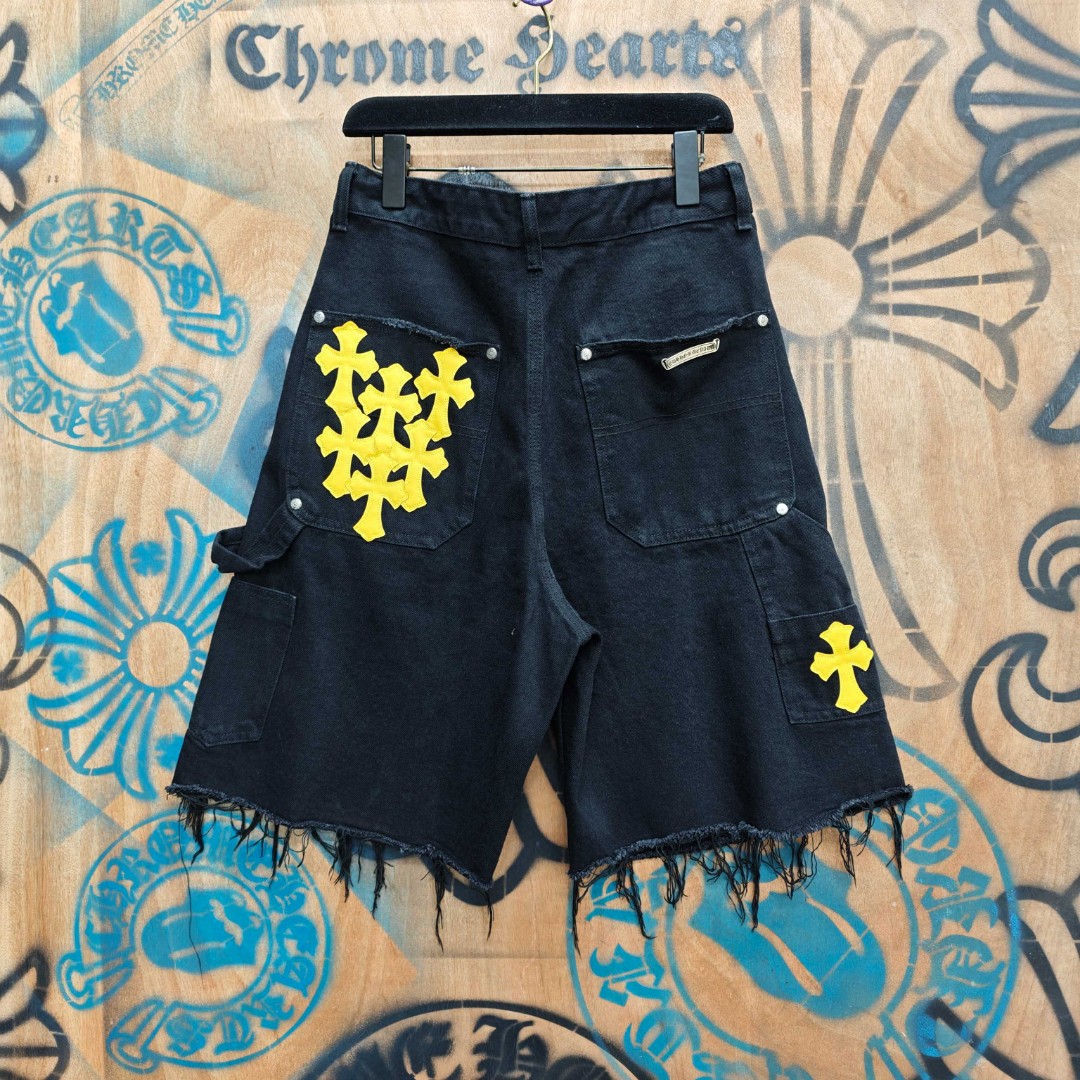 Chrome Hearts 克罗心 黄色十字架城市限定牛仔裤 短裤 五分裤 裤子 黑色