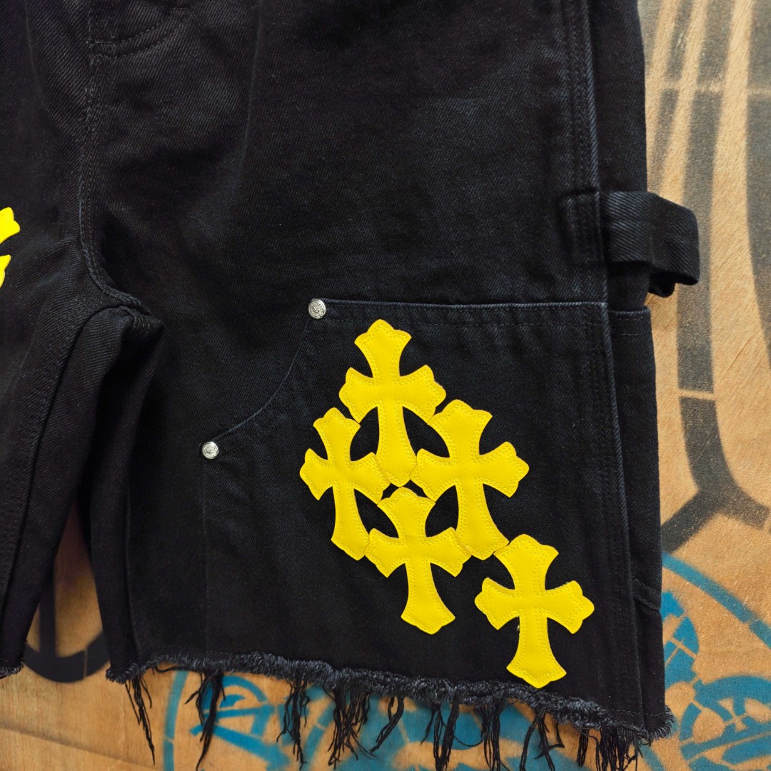 Chrome Hearts 克罗心 黄色十字架城市限定牛仔裤 短裤 五分裤 裤子 黑色