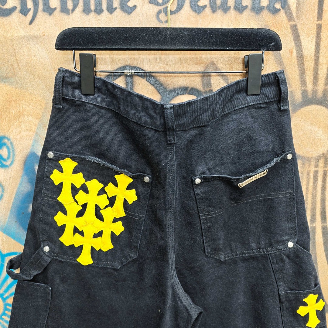 Chrome Hearts 克罗心 黄色十字架城市限定牛仔裤 短裤 五分裤 裤子 黑色