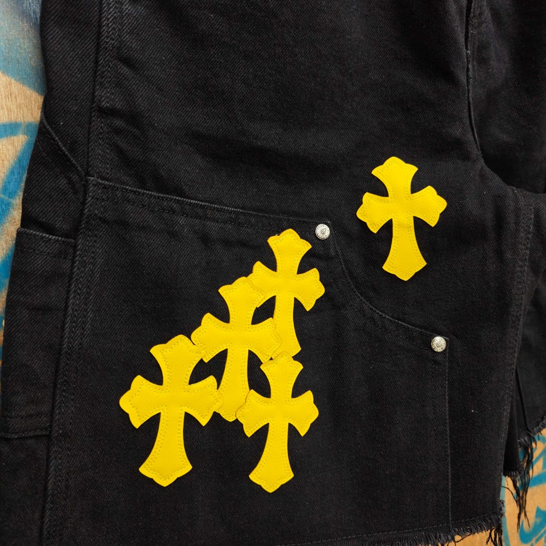 Chrome Hearts 克罗心 黄色十字架城市限定牛仔裤 短裤 五分裤 裤子 黑色