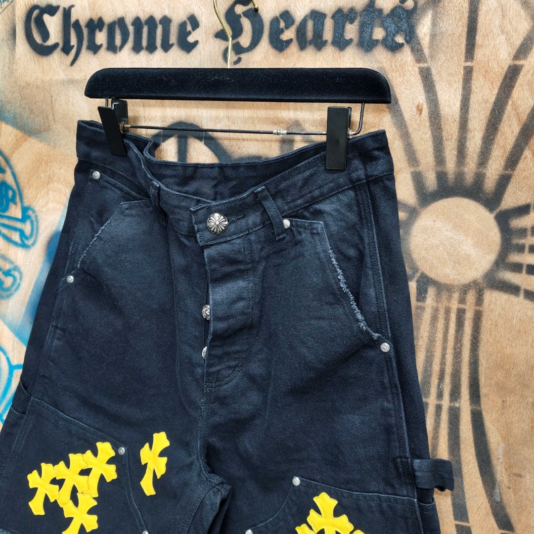 Chrome Hearts 克罗心 黄色十字架城市限定牛仔裤 短裤 五分裤 裤子 黑色