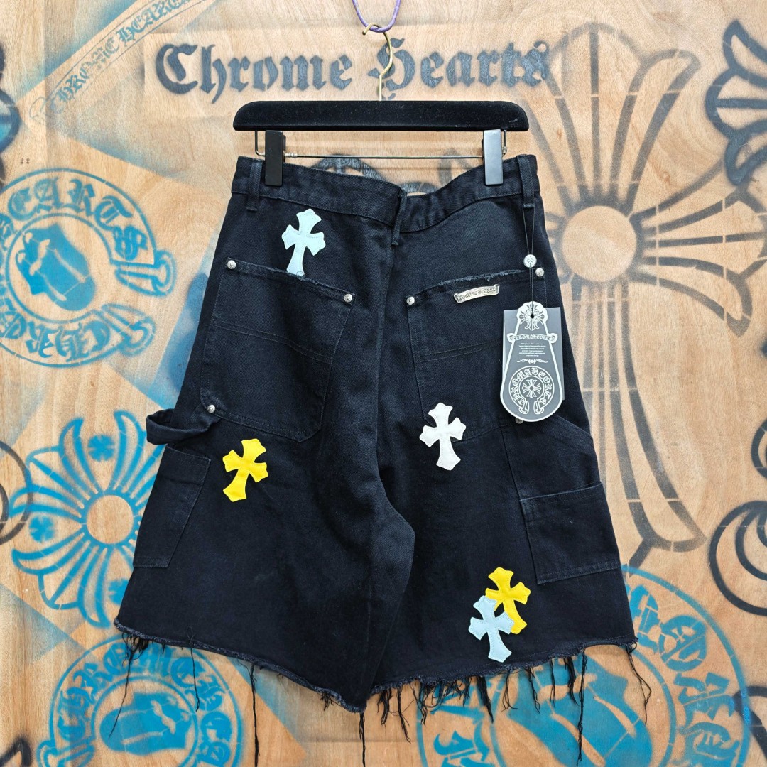 Chrome Hearts 克罗心 彩色十字架城市限定牛仔裤 短裤 五分裤 裤子 黑色