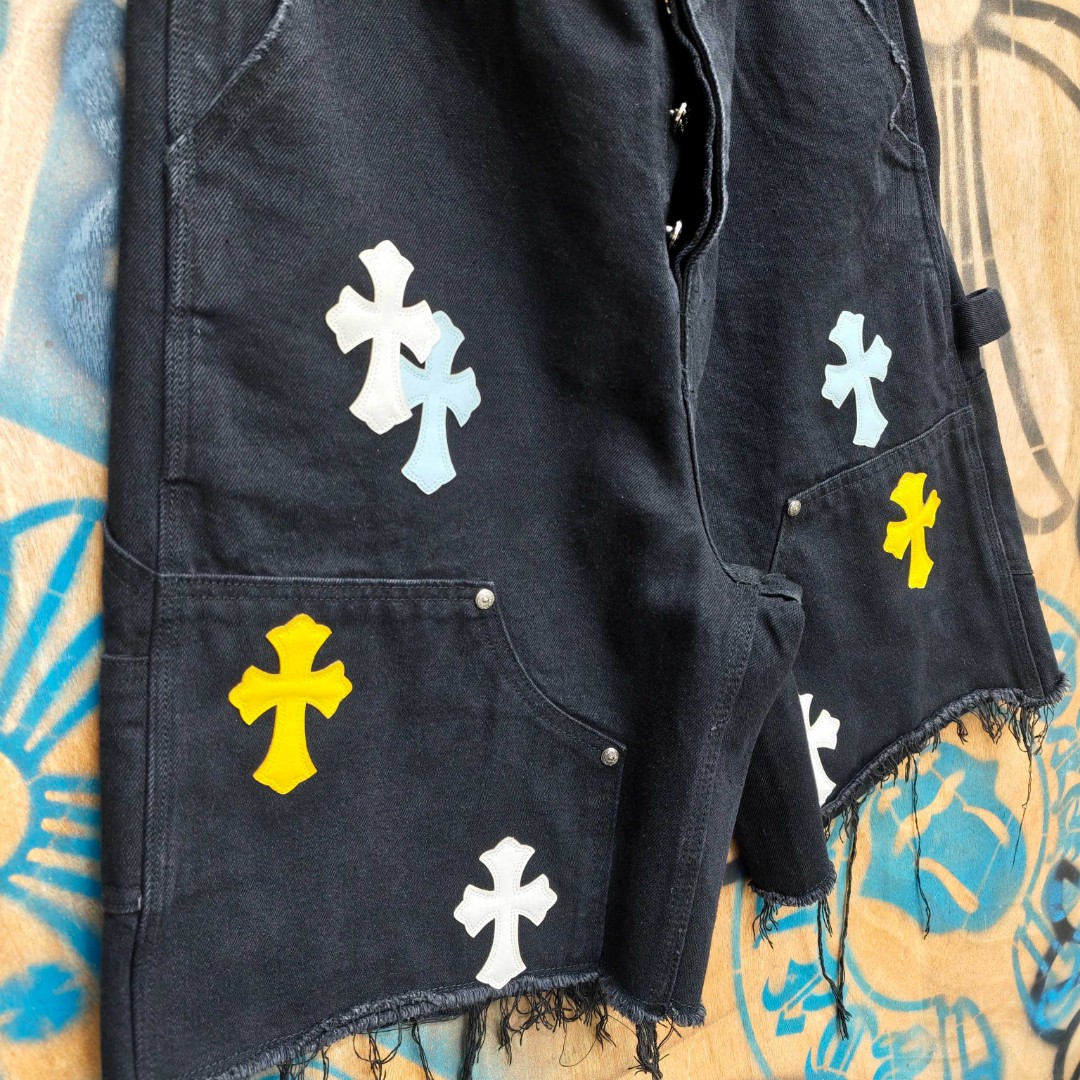 Chrome Hearts 克罗心 彩色十字架城市限定牛仔裤 短裤 五分裤 裤子 黑色