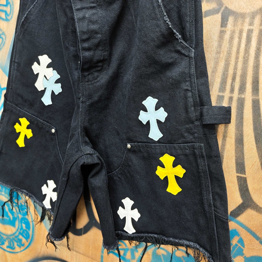 Chrome Hearts 克罗心 彩色十字架城市限定牛仔裤 短裤 五分裤 裤子 黑色