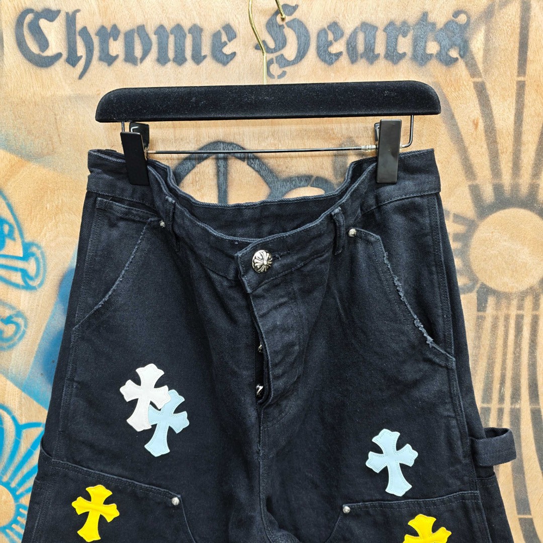 Chrome Hearts 克罗心 彩色十字架城市限定牛仔裤 短裤 五分裤 裤子 黑色