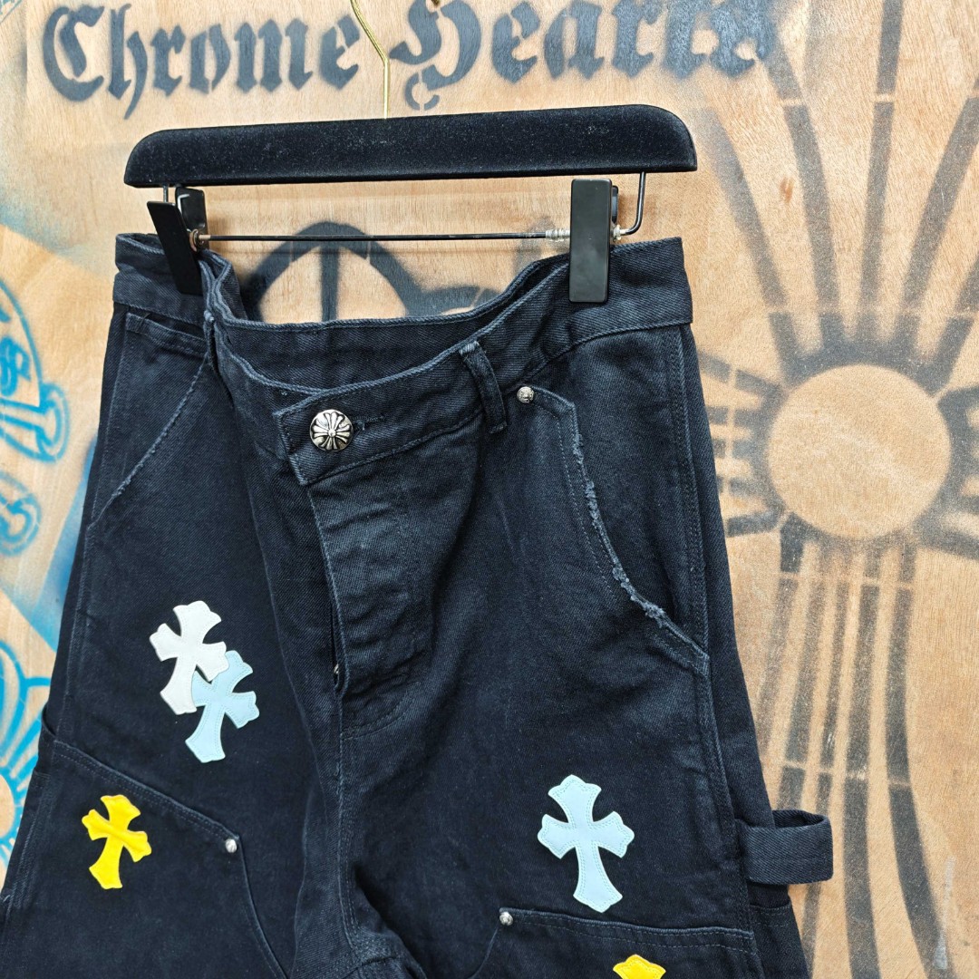 Chrome Hearts 克罗心 彩色十字架城市限定牛仔裤 短裤 五分裤 裤子 黑色