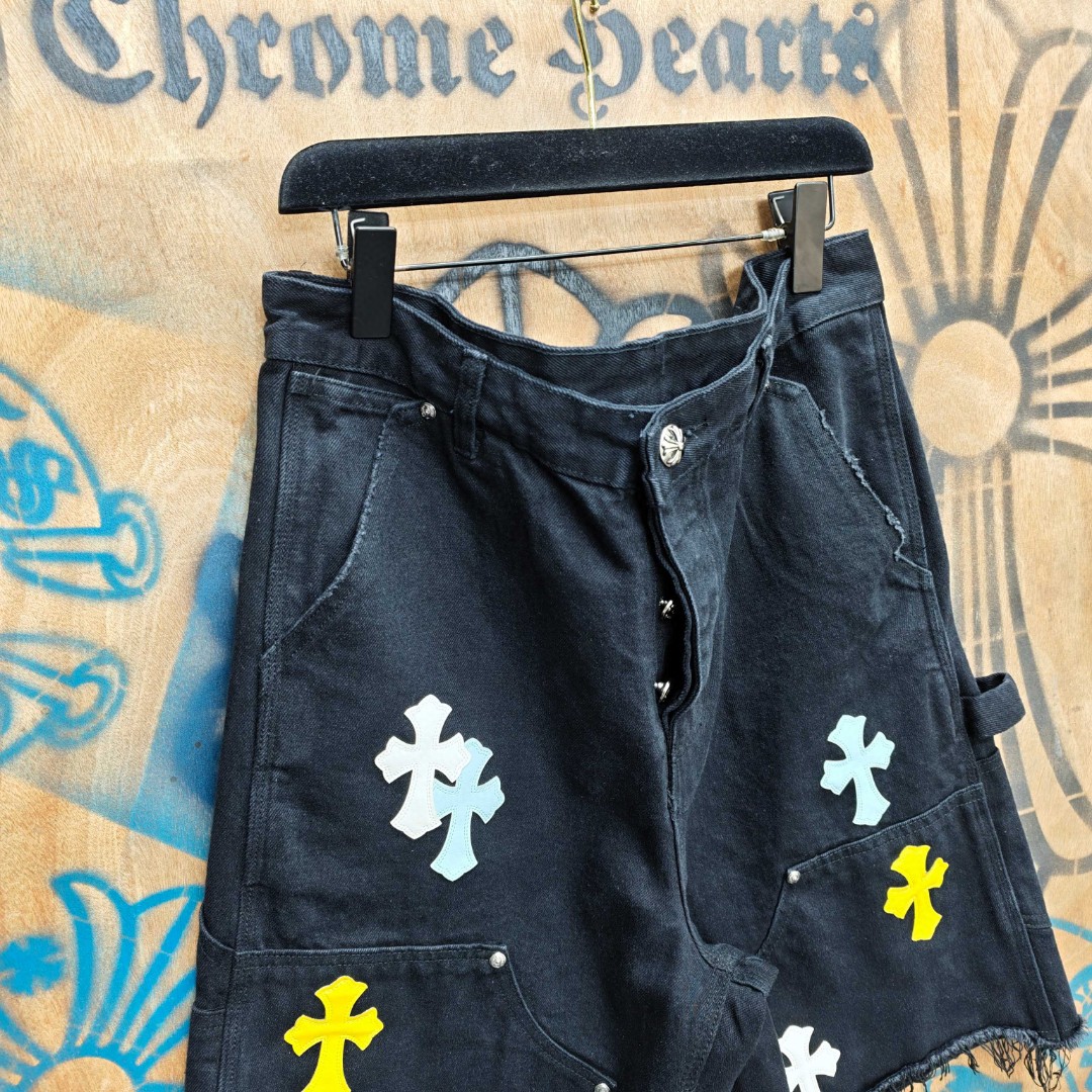 Chrome Hearts 克罗心 彩色十字架城市限定牛仔裤 短裤 五分裤 裤子 黑色