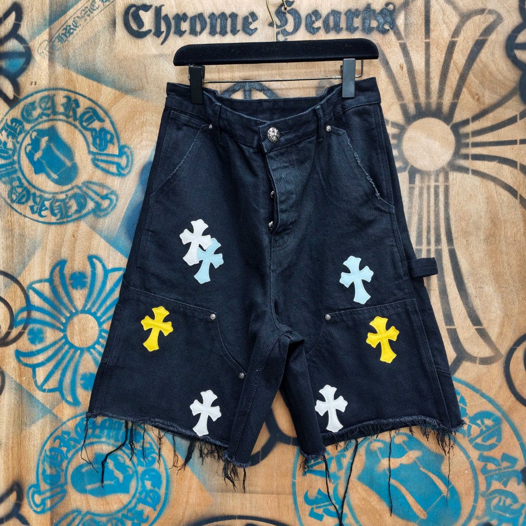 Chrome Hearts 克罗心 彩色十字架城市限定牛仔裤 短裤 五分裤 裤子 黑色
