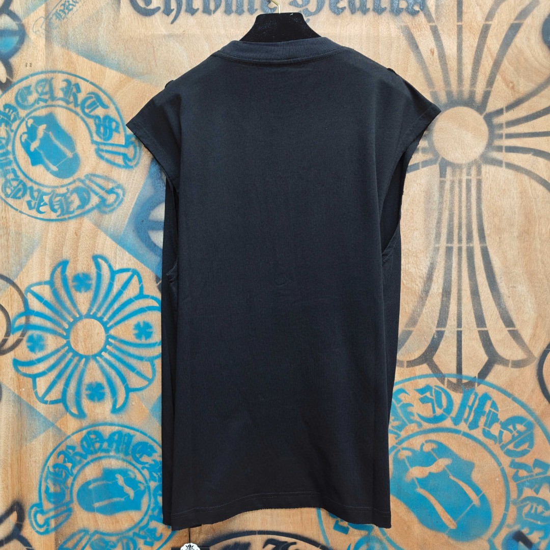 Chrome Hearts 克罗心 做旧破洞五金绣花圆领背心 短袖 T恤 白色 黑色 A0