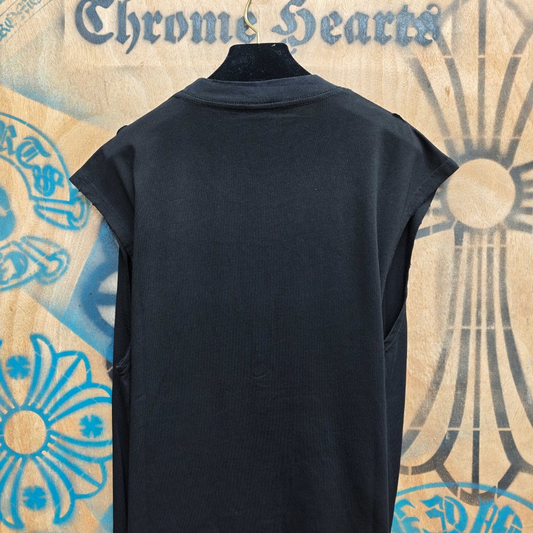 Chrome Hearts 克罗心 做旧破洞五金绣花圆领背心 短袖 T恤 白色 黑色 A0