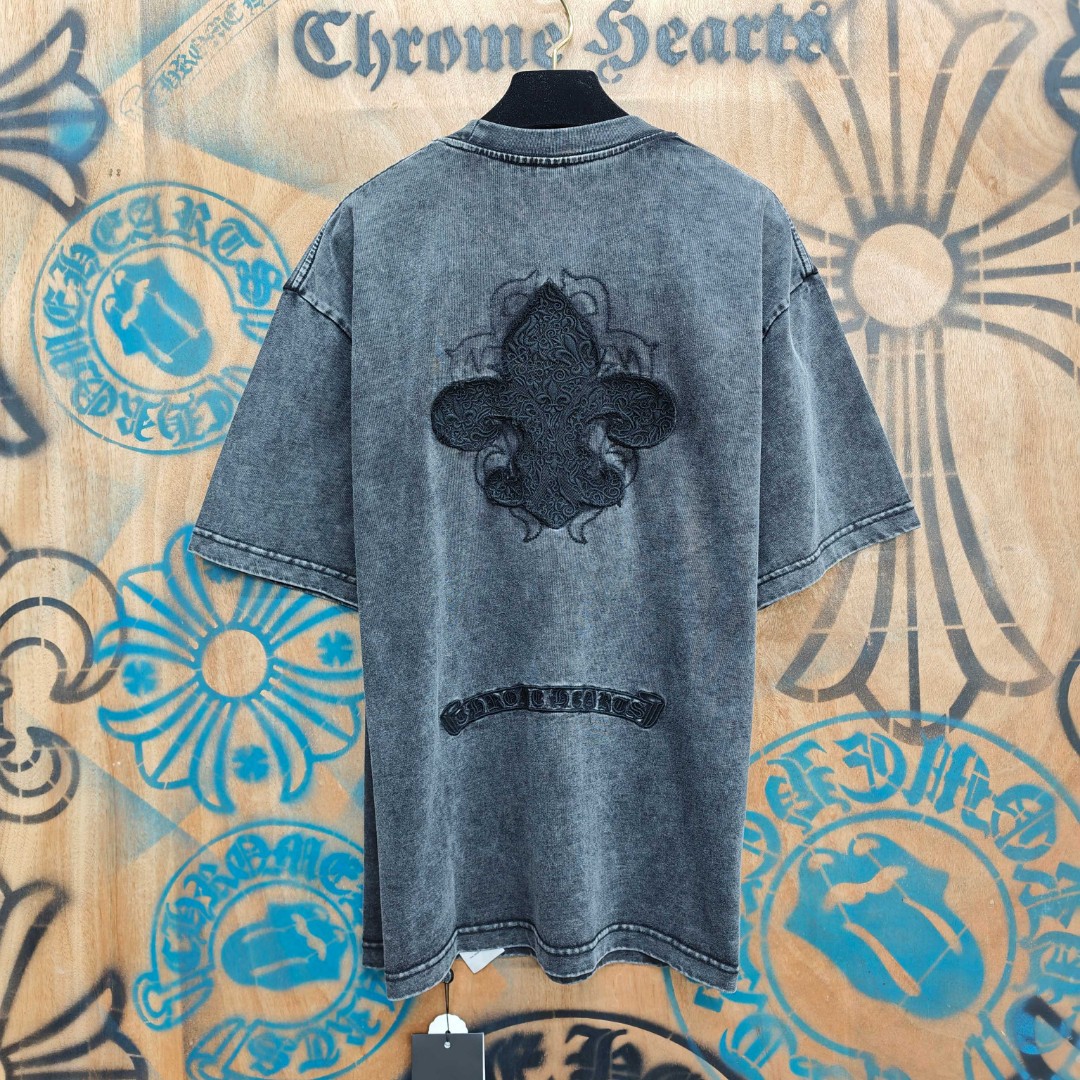 Chrome Hearts 克罗心 做旧船瞄绣花圆领短袖 T恤 黑色 A0