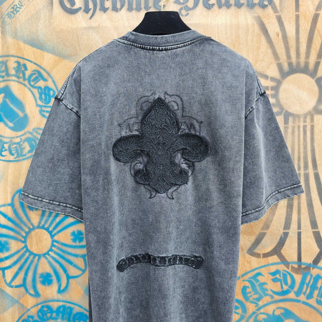 Chrome Hearts 克罗心 做旧船瞄绣花圆领短袖 T恤 黑色 A0