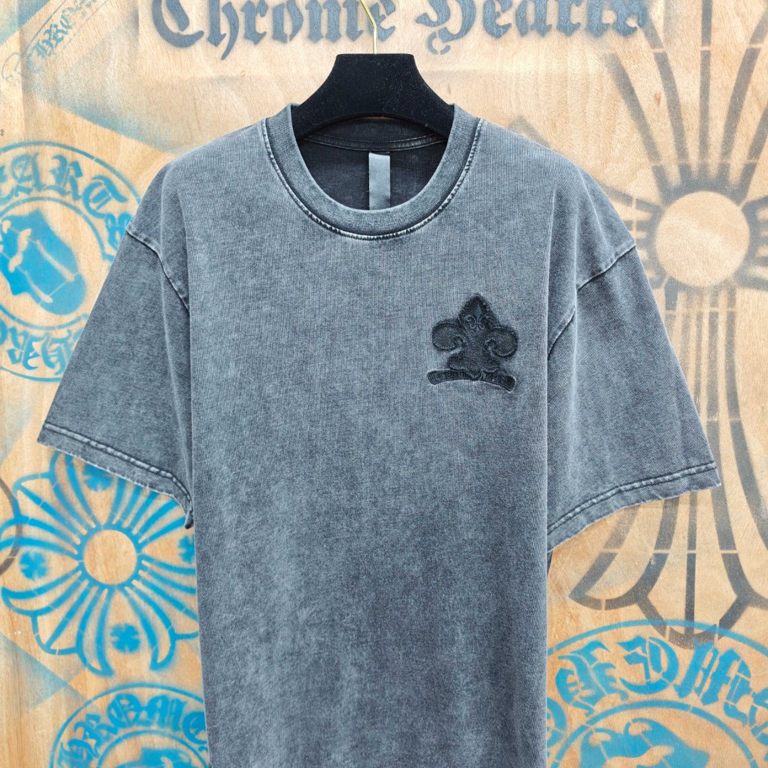 Chrome Hearts 克罗心 做旧船瞄绣花圆领短袖 T恤 黑色 A0