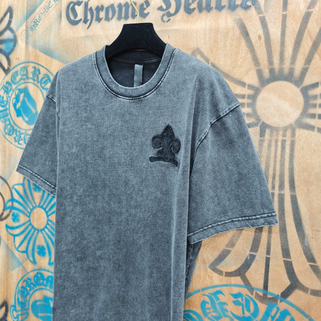 Chrome Hearts 克罗心 做旧船瞄绣花圆领短袖 T恤 黑色 A0