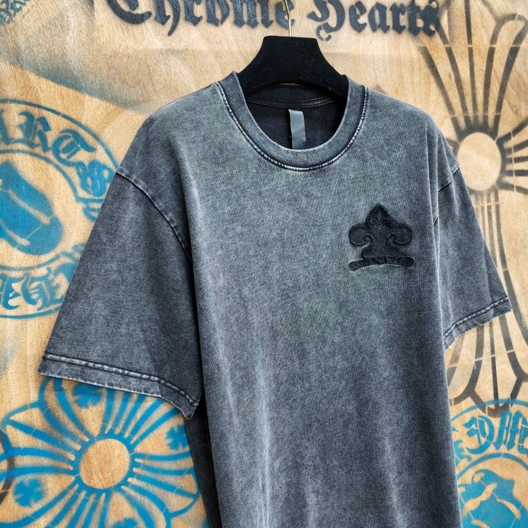 Chrome Hearts 克罗心 做旧船瞄绣花圆领短袖 T恤 黑色 A0