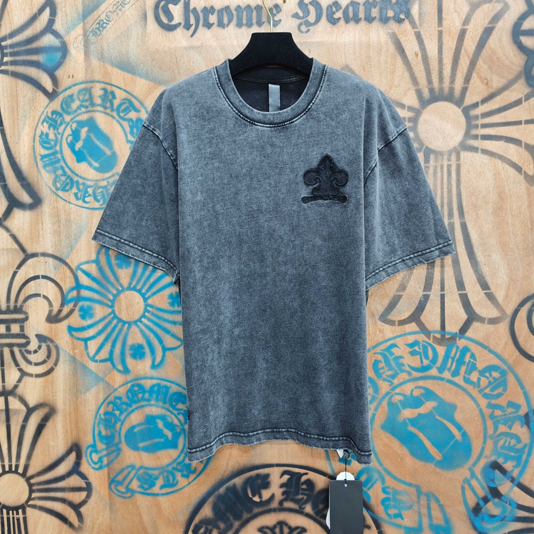 Chrome Hearts 克罗心 做旧船瞄绣花圆领短袖 T恤 黑色 A0