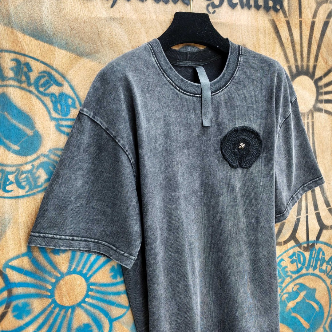 Chrome Hearts 克罗心 做旧马蹄十字架绣花圆领短袖 T恤 黑色 A0