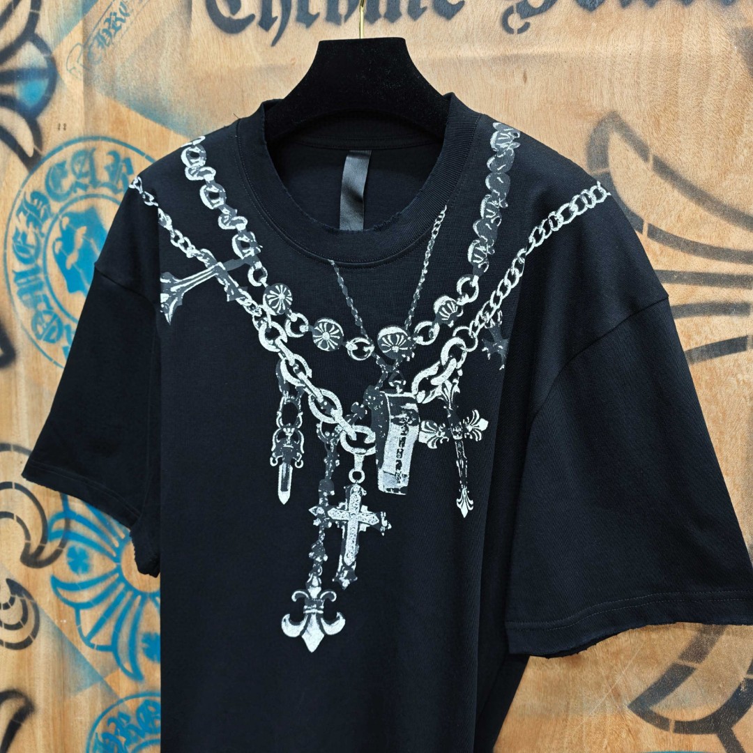 Chrome Hearts 克罗心 链条印花圆领短袖 T恤 白色 黑色 A0