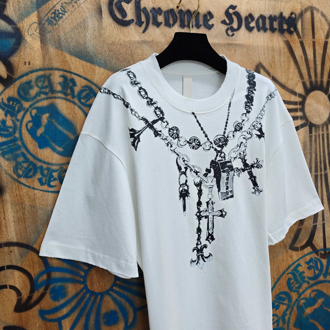 Chrome Hearts 克罗心 链条印花圆领短袖 T恤 白色 黑色 A0