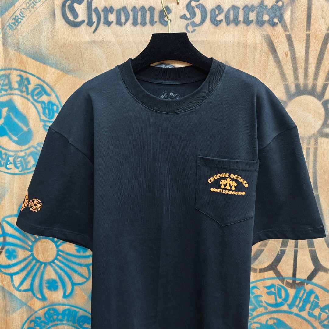 Chrome Hearts 克罗心 橙色十字架梵文印花圆领短袖 T恤 白色 黑色 A0