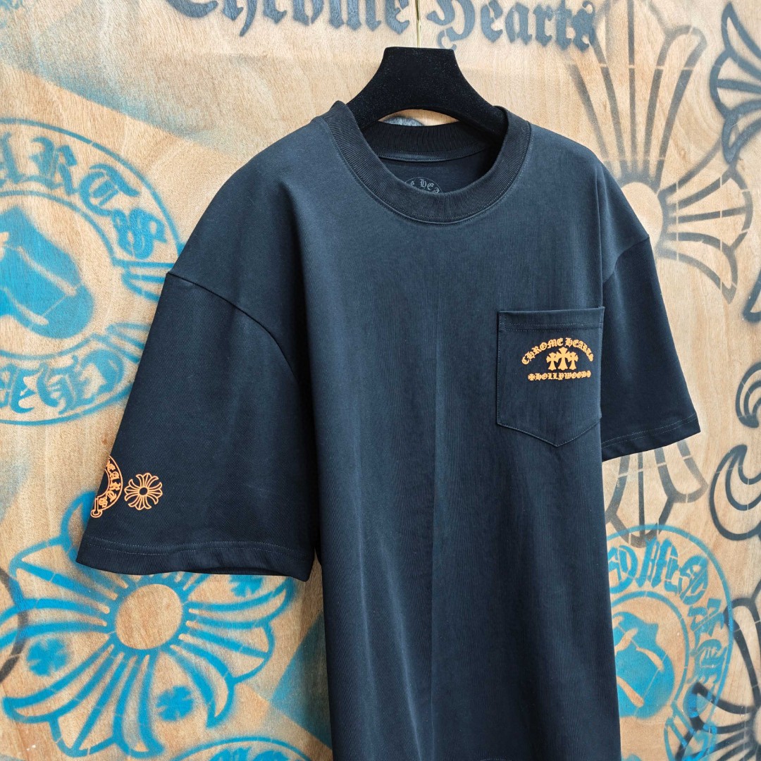 Chrome Hearts 克罗心 橙色十字架梵文印花圆领短袖 T恤 白色 黑色 A0