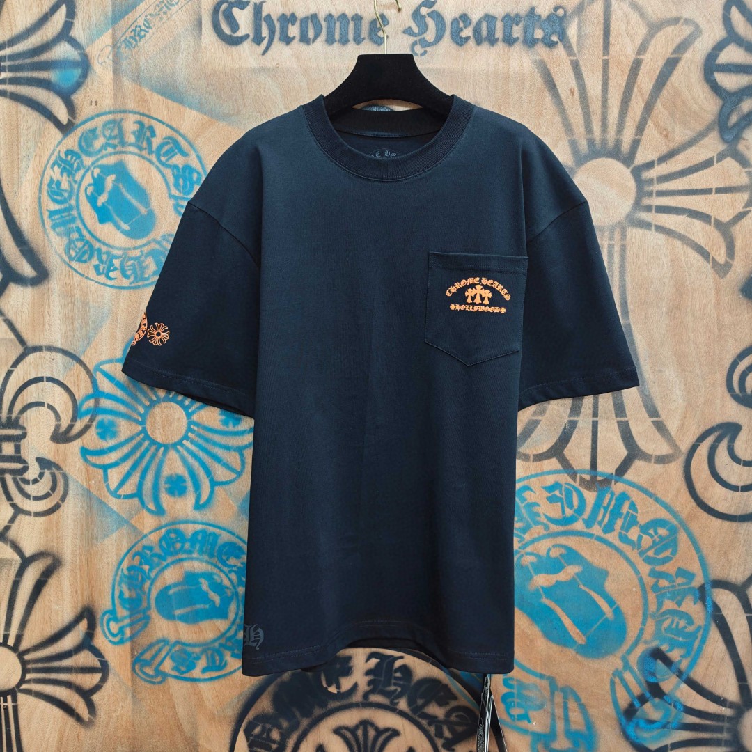 Chrome Hearts 克罗心 橙色十字架梵文印花圆领短袖 T恤 白色 黑色 A0