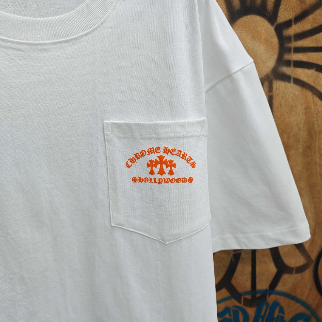 Chrome Hearts 克罗心 橙色十字架梵文印花圆领短袖 T恤 白色 黑色 A0