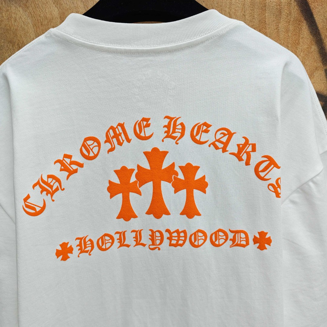 Chrome Hearts 克罗心 橙色十字架梵文印花圆领短袖 T恤 白色 黑色 A0