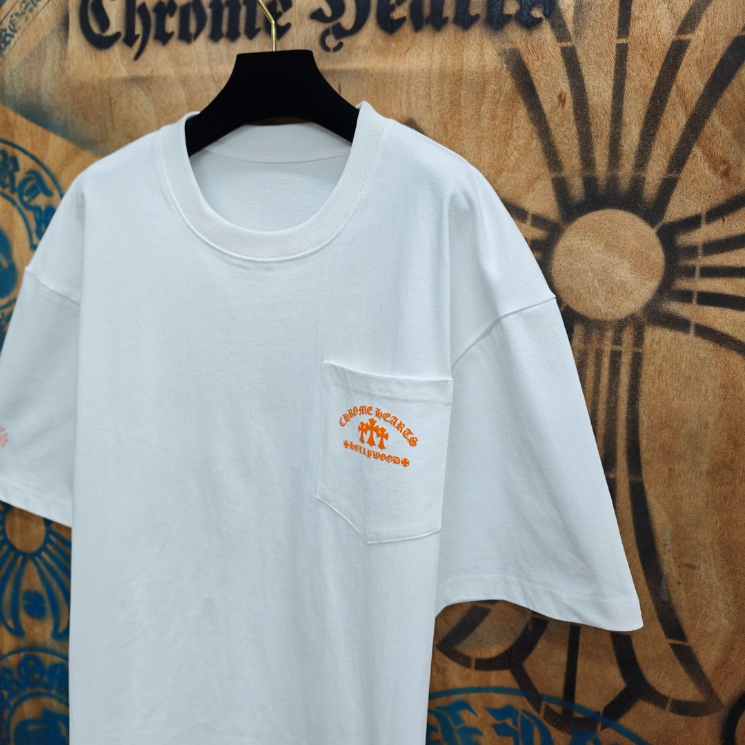 Chrome Hearts 克罗心 橙色十字架梵文印花圆领短袖 T恤 白色 黑色 A0